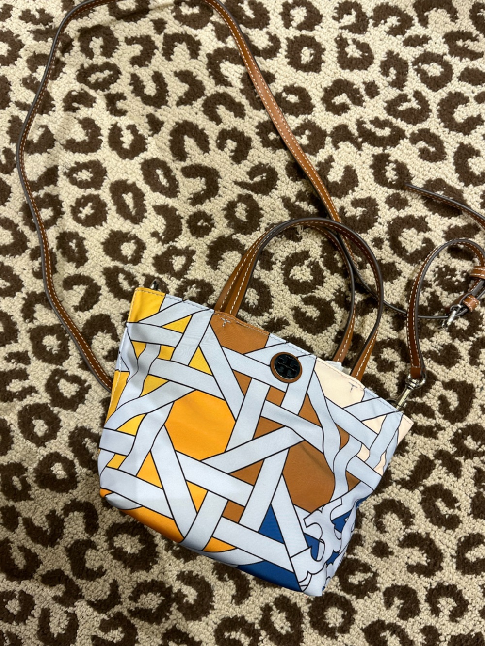 Tory Burch nylon printed mini tote with shoulder strap pattern color